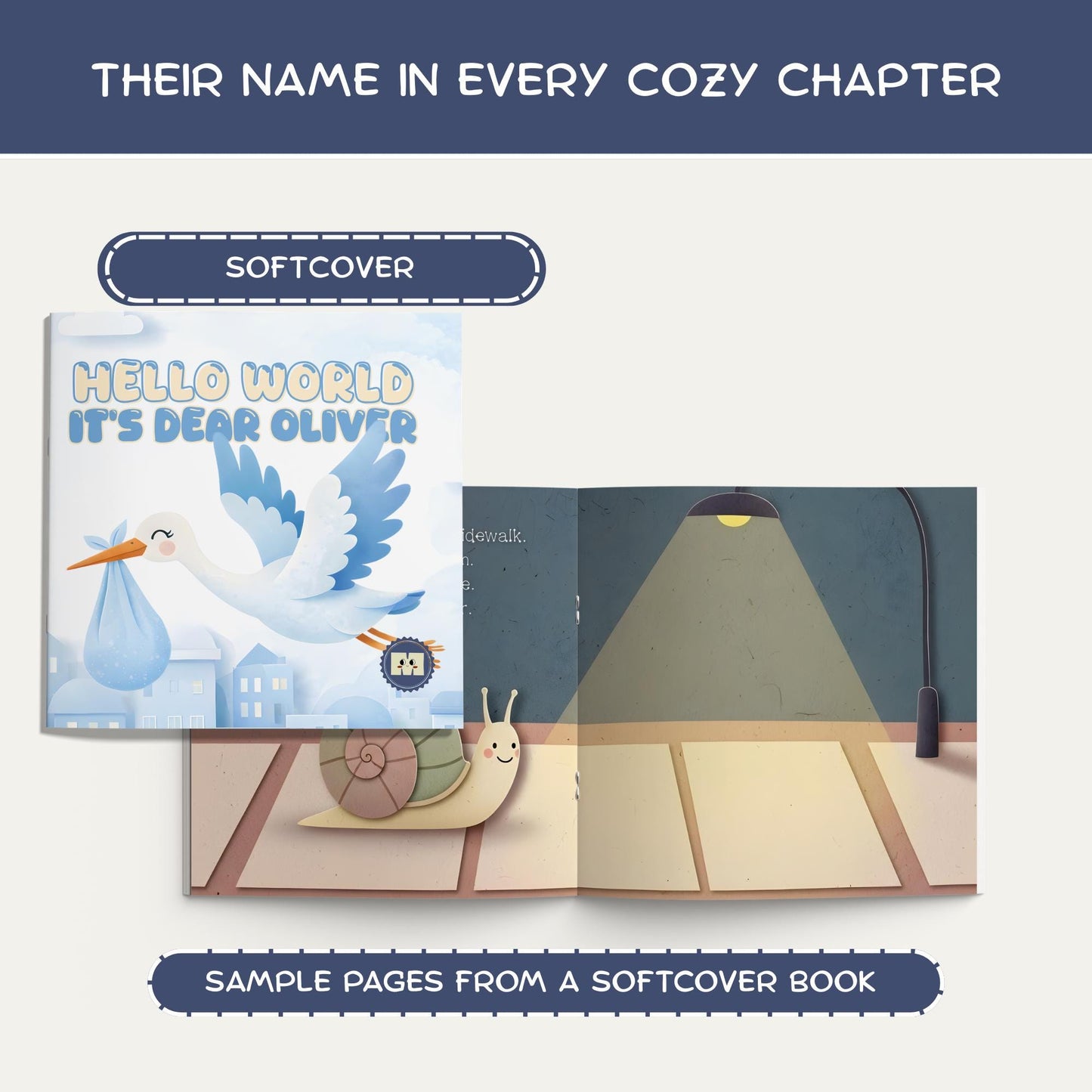 Personalized Baby Boy Book, Stork Illustration, Newborn Gift