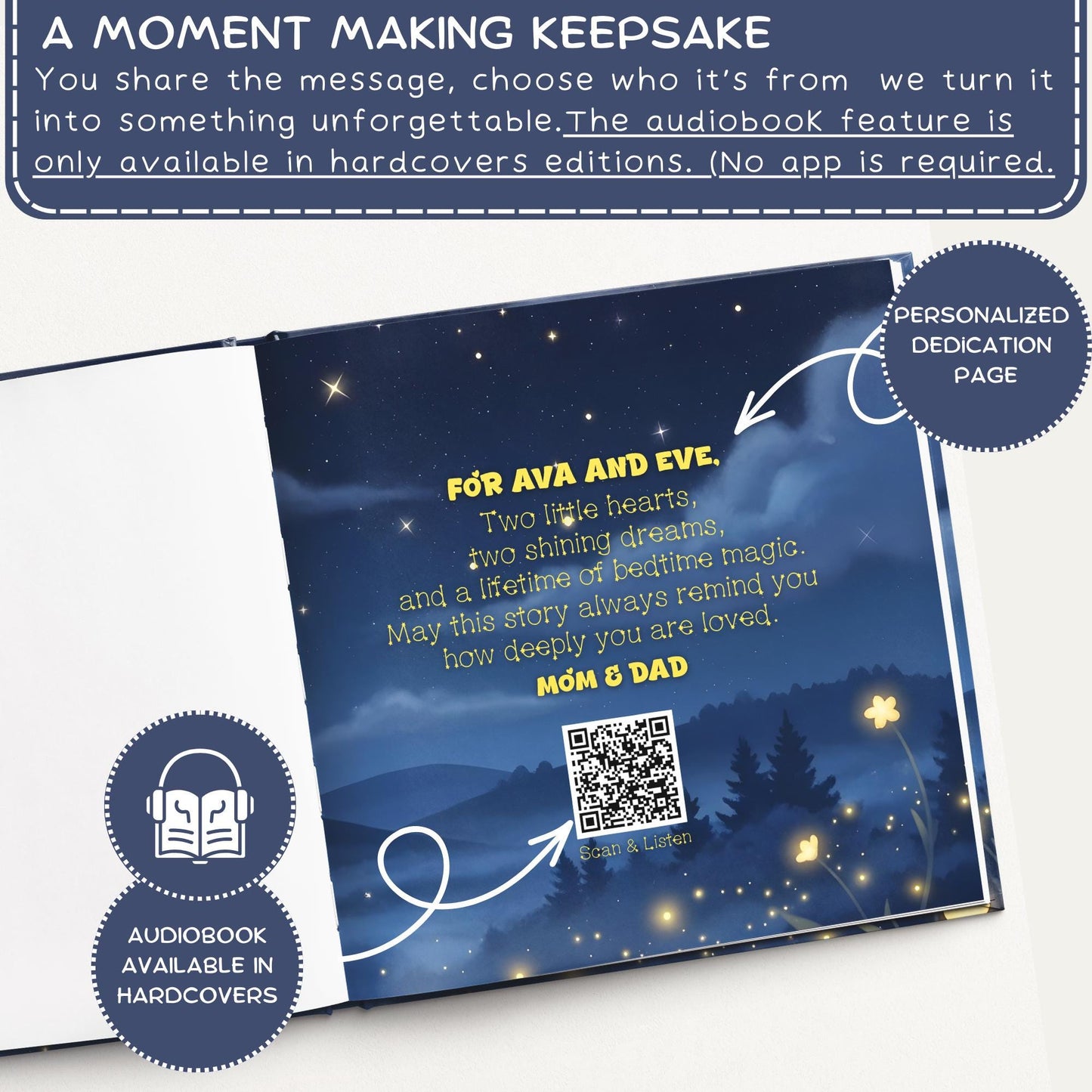 Personalized Twin Bedtime Story Book with Custom Name, Gift for Baby Siblings