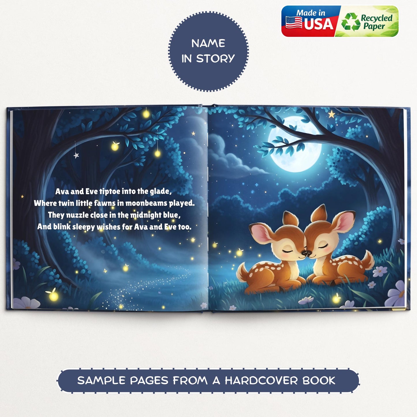 Personalized Twin Bedtime Story Book with Custom Name, Gift for Baby Siblings