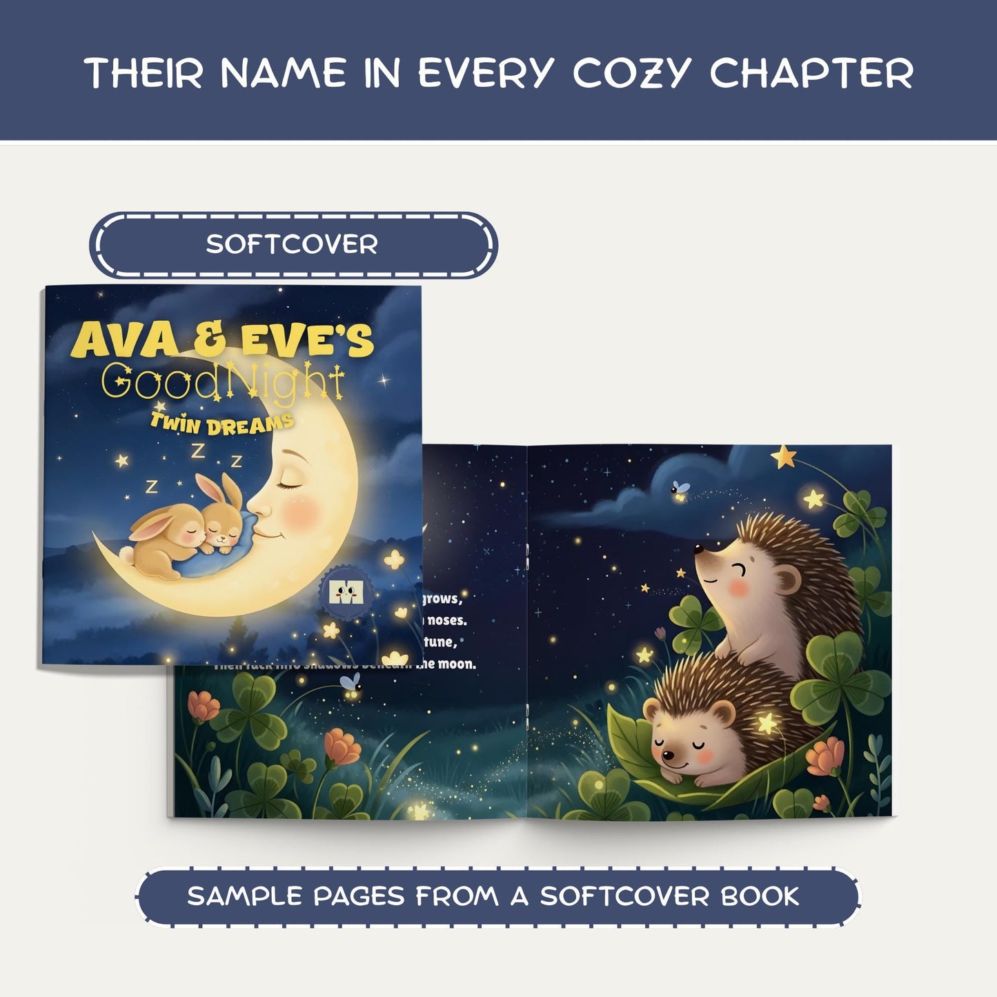 Personalized Twin Bedtime Story Book with Custom Name, Gift for Baby Siblings