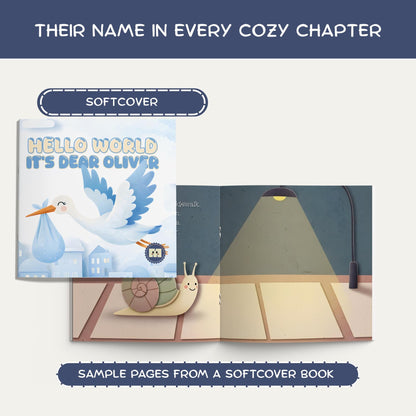 Personalized Baby Boy Book, Stork Illustration, Newborn Gift