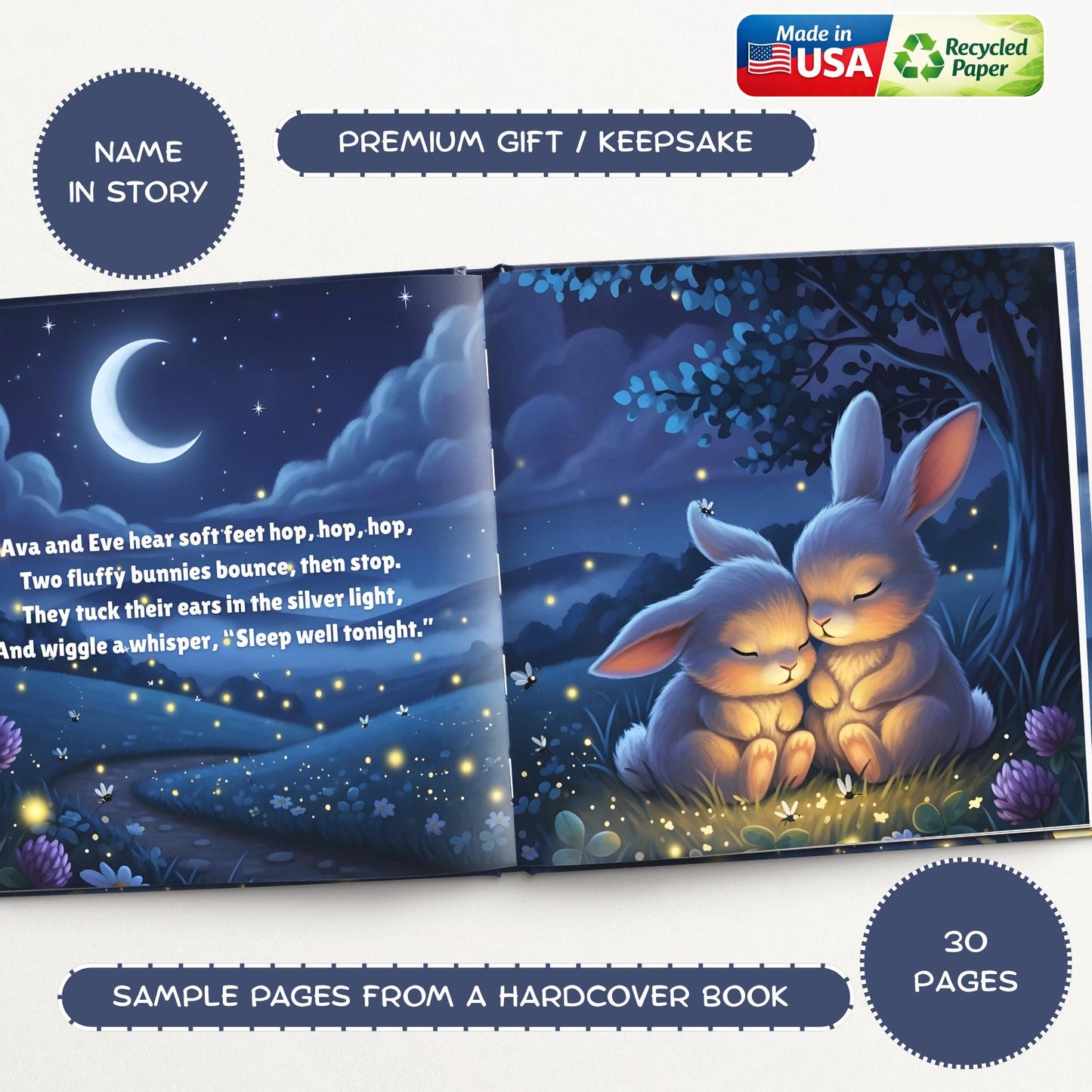 Personalized Twin Bedtime Story Book with Custom Name, Gift for Baby Siblings