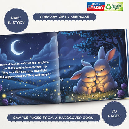 Personalized Twin Bedtime Story Book with Custom Name, Gift for Baby Siblings