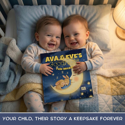 Personalized Twin Bedtime Story Book with Custom Name, Gift for Baby Siblings