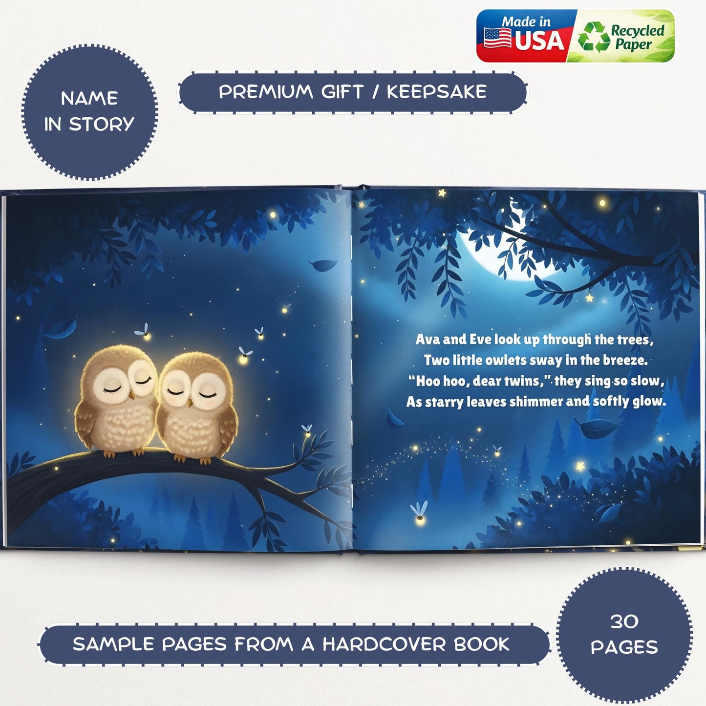 Personalized Twin Bedtime Story Book with Custom Name, Gift for Baby Siblings
